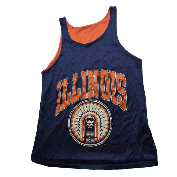 Vintage CHIEF ILLINIWEK Illinois Fighting Illini Tank Top Shirt Reversible S USA - Picture 1 of 13